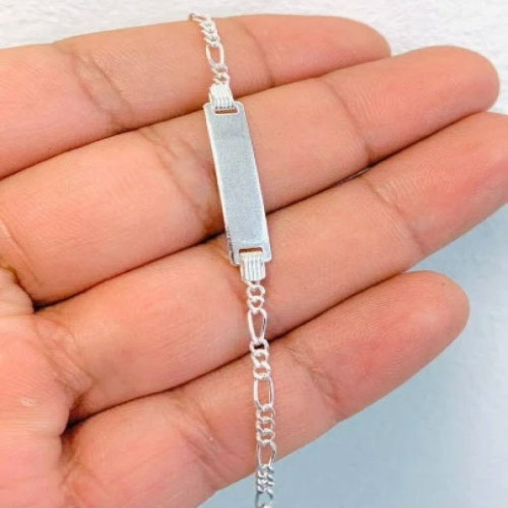 Baby ID Bracelet Figaro Link 925 Sterling Silver 6" Kids Children Bracelet 2.7g